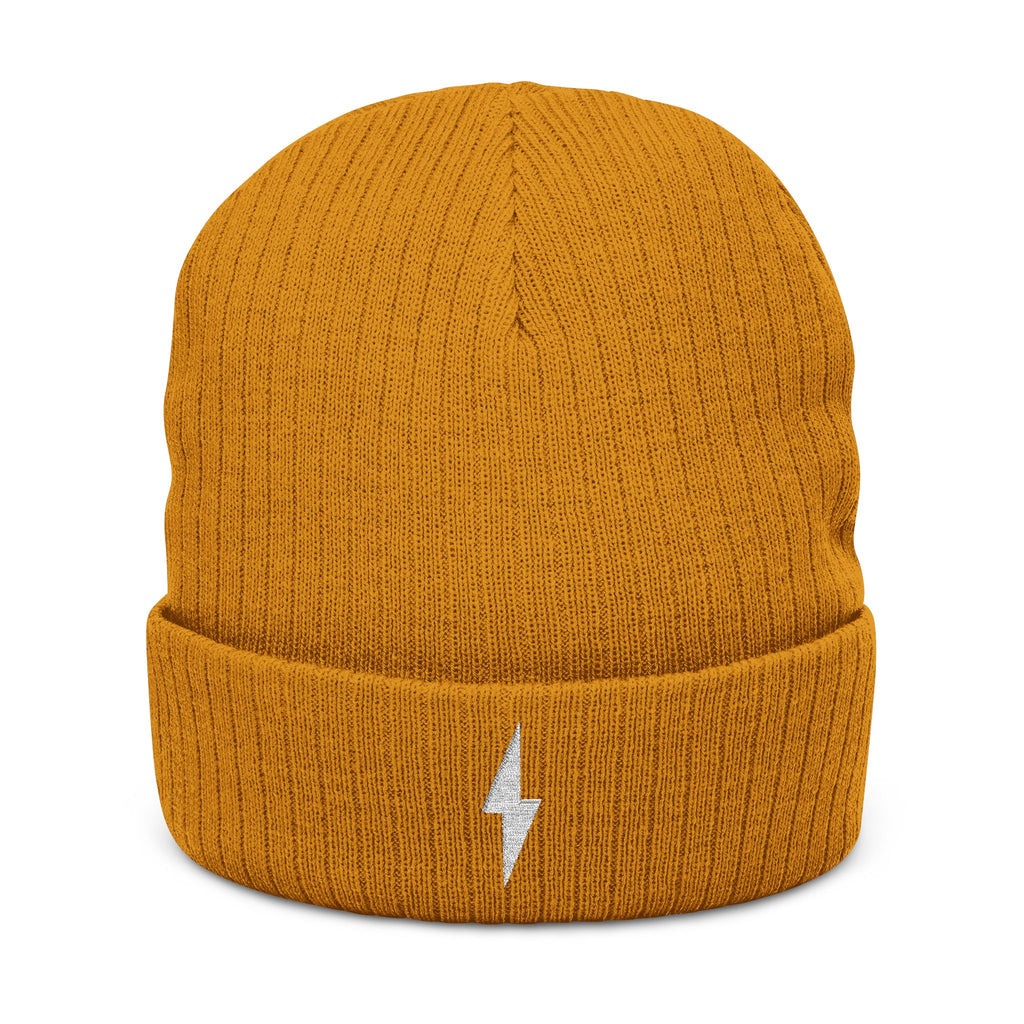 Embroidered Bolt Ribbed Beanie