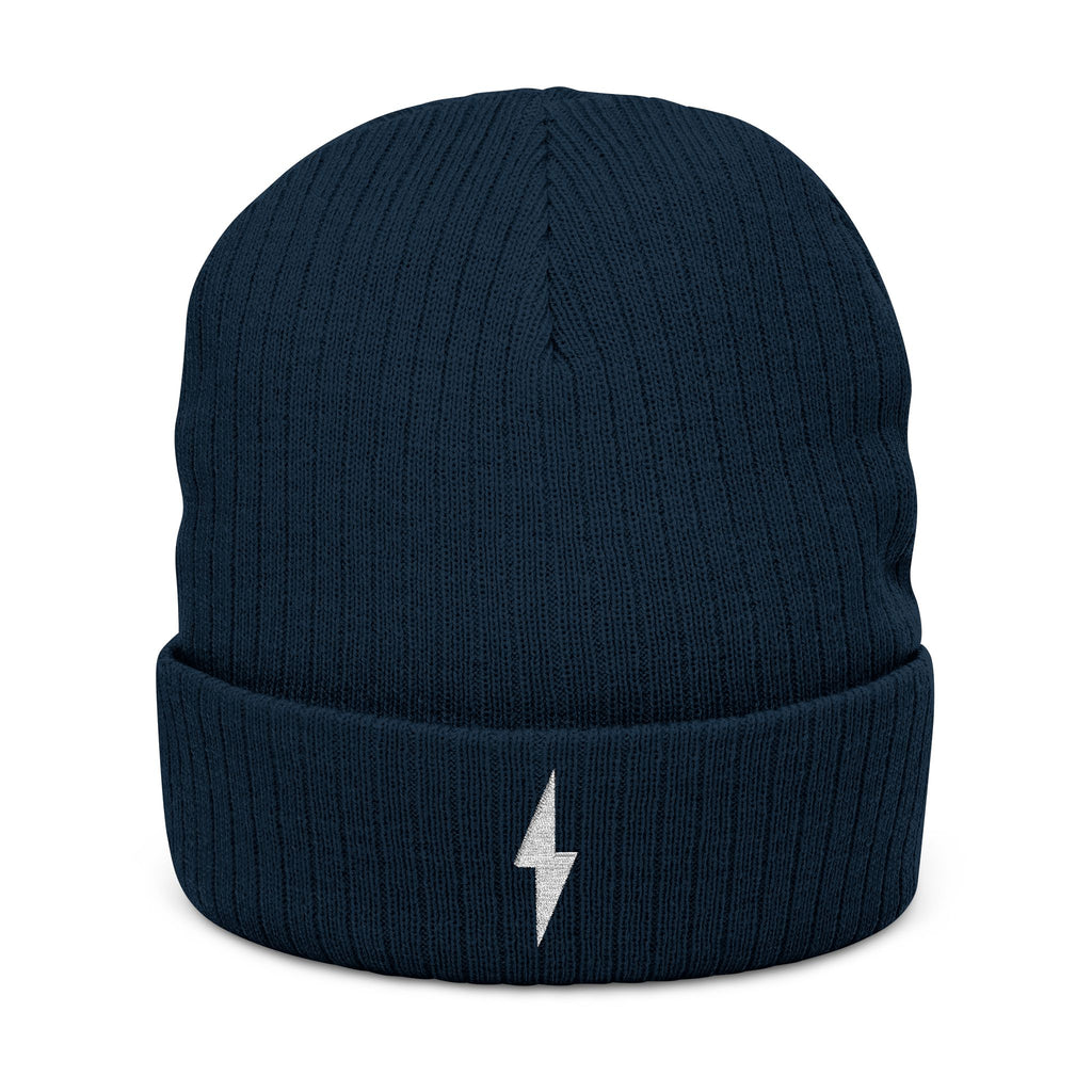 Embroidered Bolt Ribbed Beanie