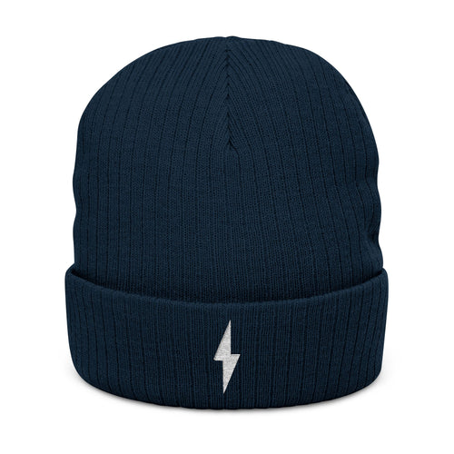 Embroidered Bolt Ribbed Beanie